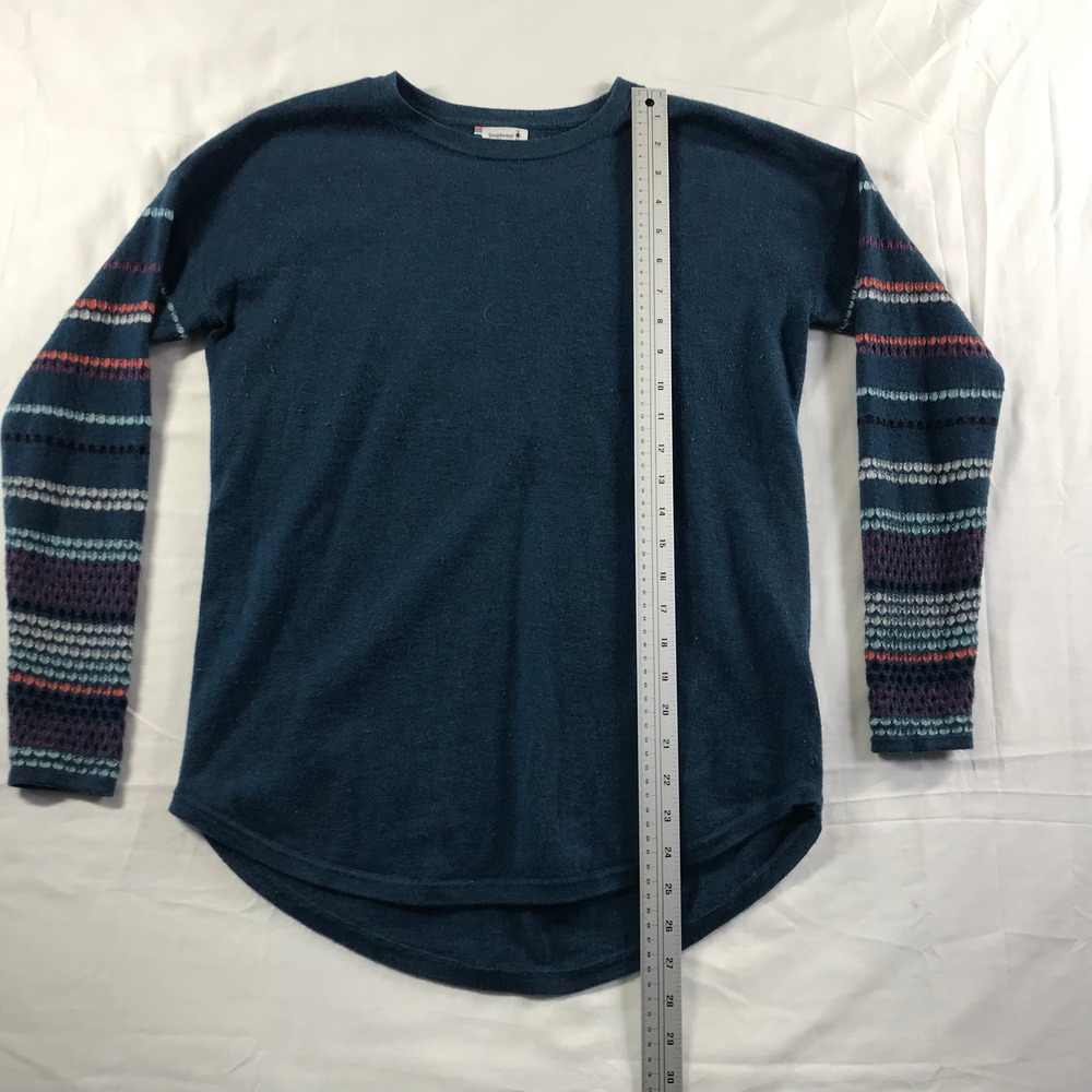 Smartwool Womens Merino Wool Blend Patterned Sleeve Sweater Teal Blue Small - Picture 2 of 6